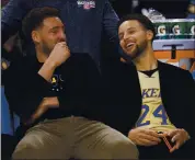  ?? JOSE CARLOS FAJARDO — STAFF PHOTOGRAPH­ER ?? Stephen Curry, right, hasn’t played a game since March, while Klay Thompson last suited up in the 2019 NBA Finals.