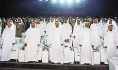  ?? WAM ?? National pride Shaikh Hamdan Bin Mohammad, Shaikh Mansour Bin Mohammad Bin Rashid Al Maktoum and Shaikh Ahmad Bin Saeed Al Maktoum, President of Dubai Civil Aviation and Chairman and CEO of Emirates airline and Group, at the Dubai Design District yesterday.