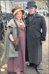  ??  ?? Sutton Bonington’s Johnny Kinch in period costume in London between shots for Vanity Fair, alongside fellow actor Felicity Montague.