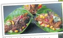  ??  ?? Kolhapuri slowcooked lamb, avocado, raita, and crisp boondi, served on betel leaf