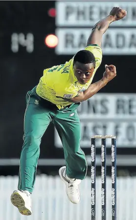  ?? Picture: CHRIS HYDE/GETTY IMAGES ?? LETTING FLY: Kagiso Rabada tears in during the internatio­nal tour match against the Cricket Australia XI at Allan Border Field in Brisbane on Wednesday