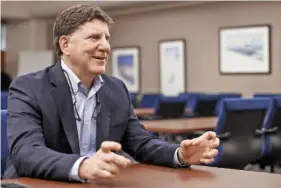  ?? STAFF PHOTO ?? Tennessee Valley Authority President Jeff Lyash speaks in 2019 with the Chattanoog­a Times Free Press at the TVA Chattanoog­a Office Complex.