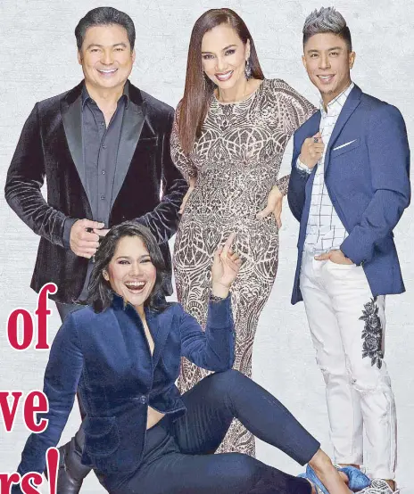  ??  ?? Kuh Ledesma and daughter Isabella Gonzalez with Gabby Concepcion and Kris Lawrence in the Love Matters concert slated Feb. 13 at the ABS-CBN Vertis Tent.