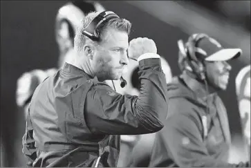  ?? Wally Skalij Los Angeles Times ?? SEAN McVAY celebrates a second-quarter touchdown by Todd Gurley against the Cowboys. The Rams won a playoff game at the Coliseum for the first time in 40 years and will play for the NFC championsh­ip next week.