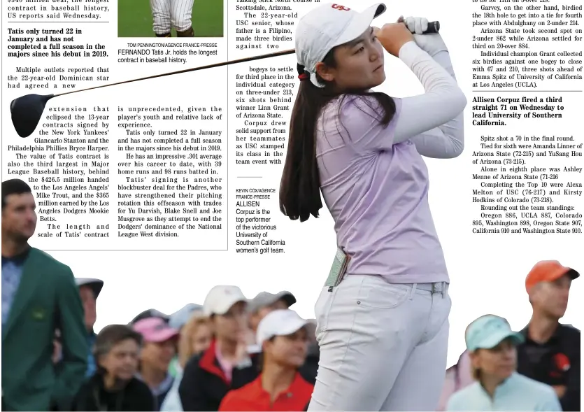  ?? KEVIN COX/AGENCE FRANCE-PRESSE ?? ALLISEN Corpuz is the top performer of the victorious University of Southern California women’s golf team.