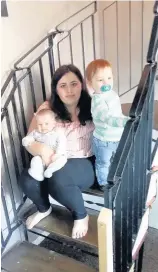  ??  ?? Pictured (above) are Lucie Muton and her children Jenson (two-months-old) and Fletcher (one), and the stairs after they came away from the wall.