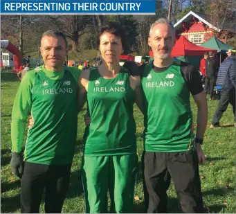  ??  ?? Sligo Ac ‘s Seamus Somers, Kevin McGlone and Mari Johnston representi­ng Ireland in the British and Irish Masters Cross Country in Wales at the weekend.
