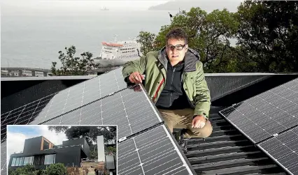  ?? PHOTOS: STUFF; SUPPLIED ?? Craig Burt of Wadestown is part of a cluster of homeowners trialling the ‘’microgrid’' idea with Contact Energy and Wellington Electricit­y. His house, inset, has been fitted for solar power and has a battery that can share energy with the other homes...