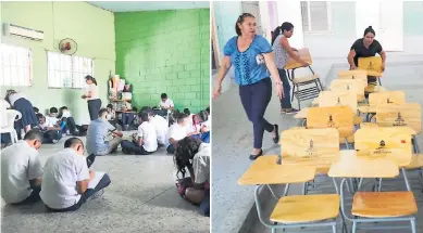  ??  ?? RESPUESTA. Alumnos del José Cecilio del Valle ya no recibirán clases en el suelo, desde ayer ya tienen pupitres.