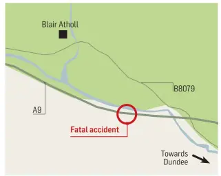  ??  ?? Emergency services were called to the scene of the accident on the A9, near the Blair Atholl turn-off.