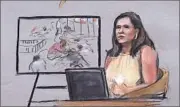  ?? JANE FLAVELL COLLINS/AP ?? Celeste Corcoran, who lost both legs, is depicted in court Tuesday testifying about her injuries from the 2013 attack.