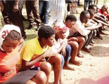  ??  ?? Suspected cultists paraded yesterday by the Benue State Police Command