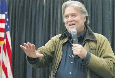  ??  ?? Former senior White House adviser Steve Bannon speaks last week during the Red Tide Rising Rally in Elma, New York, in support of Republican candidates in next Tuesday’s U.S. midterm elections.