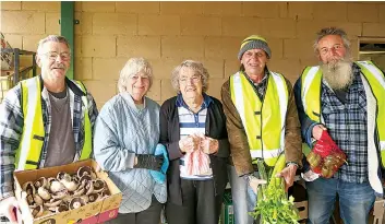  ?? ?? Appealing for funds for a secure new premises and the future of Food Relief Neerim District are volunteers (from left) Chris Morrow, Judy Gleeson, Irene Hore, Bill Finch and Wayne Pollock.