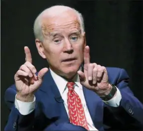  ?? AP PHOTO/RICK BOWMER ?? Former Vice President Joe Biden speaks at the University of Utah in Salt Lake City on Dec. 13, 2018. Biden has been conspicuou­sly absent from early voting states as he weighs a 2020 presidenti­al campaign. That makes him an outlier among Democrats eying the White House.