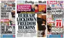  ?? Photograph: Supplied ?? Front pages on Thursday declare the end of the lockdown.