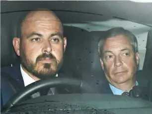  ??  ?? Guest: Nigel Farage is driven to the US ambassador’s residence yesterday