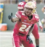  ?? Zeno Ferguson / Midwestern State University via AP ?? Cornerback Robert Grays gestures during a Midwestern State game earlier this season. The former Hightower star died Tuesday after injuring his neck while making a tackle on Saturday.