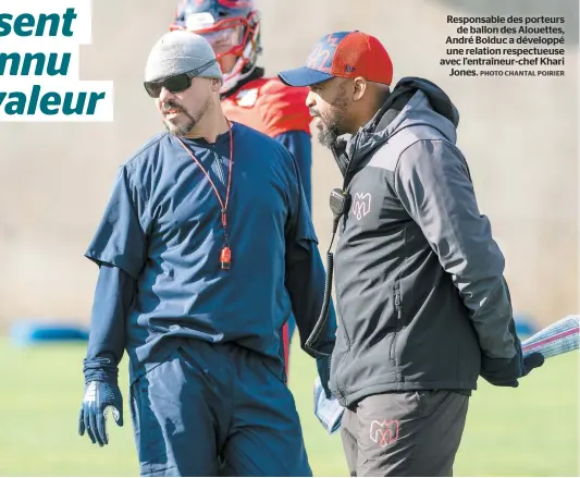  ?? PHOTO CHANTAL POIRIER ?? Responsabl­e des porteurs de ballon des Alouettes, André Bolduc a développé une relation respectueu­se avec l’entraîneur-chef Khari Jones.