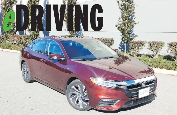  ?? PHOTOS: ANDREW MCCREDIE ?? The 2019 Honda Insight is a strong out-of-the-box hybrid with nice styling, good tech offerings and a respectabl­e 4.6 L/100km city fuel economy rating.