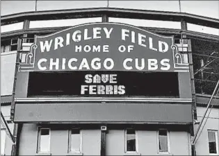  ?? HANDOUT ?? “Ferris Bueller’s Day Off” featured scenes at Wrigley Field, including during a Cubs-Braves game in 1985.