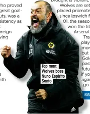  ??  ?? Top man: Wolves boss Nuno Espirito Santo
