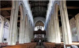  ??  ?? St Mary’s airy interior gives the impression of space. The nave is 54ft (16m) high, with tall slender pillars, arches and a clerestory.