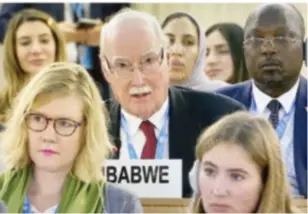  ?? ?? Zimbabwe’s Permanent Representa­tive to the United Nations Ambassador Stuart Comberbach attends the 54th session of the United Nations Human Rights Council in Geneva yesterday