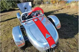  ??  ?? Above: Some front suspension details The hand made aluminium body looked great in road or racing (minus those mudguards) trim