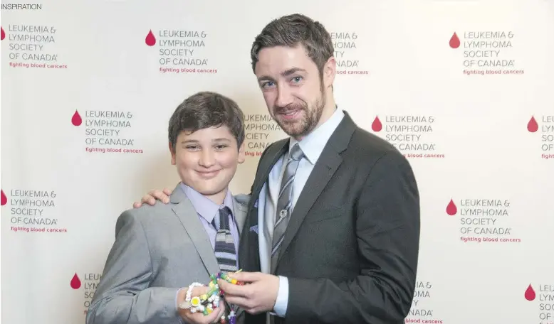  ?? Photo Credit: LLSC ?? Nicholas Gorys (left), pediatric leukemia survior with Dr. Patrick Gunning (right), whose cancer killing molecules will decrease the reliance of convention­al chemothera­py during blood cancer treatments.