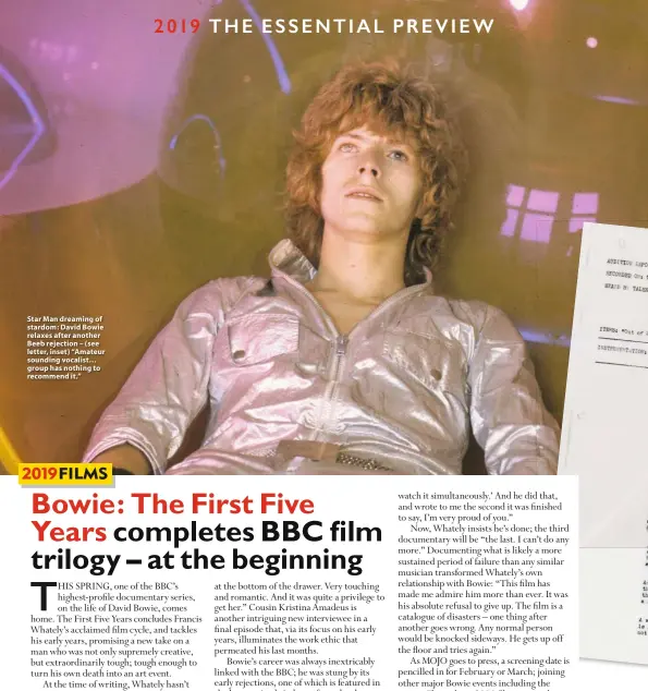  ??  ?? Star Man dreaming of stardom: David Bowie relaxes after another Beeb rejection – (see letter, inset) “Amateur sounding vocalist… group has nothing to recommend it.”