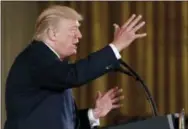  ?? THE ASSOCIATED PRESS ?? President Donald Trump speaks in the East Room at the White House in Washington on Monday.