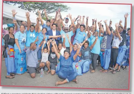  ?? Photo: Simione Haravanua ?? FijiFirst supporters celebrate their election victory with party general secretary and Attorney-General Aiyaz Sayed-Khaiyum on November 18, 2018.