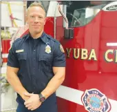  ?? Courtesy photo ?? Yuba City firefighte­r Mike Leonard dons a special ribbon that department personnel wore in September 2020 to raise awareness about suicide prevention.