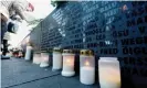  ??  ?? Candles at a ceremony to mark the 25th anniversar­y of the MS Estonia maritime disaster, in Tallinn, Estonia. Photograph: Ints Kalniņš/Reuters