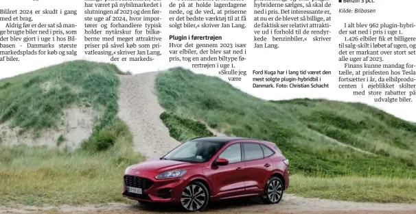  ?? ?? Ford Kuga har i lang tid vaeret den mest solgte plugin-hybridbil i Danmark. Foto: Christian Schacht
