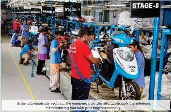  ??  ?? In the non-emobility segment, the company provides affordable mobility solutions, manufactur­ing four lakh plus engines annually.