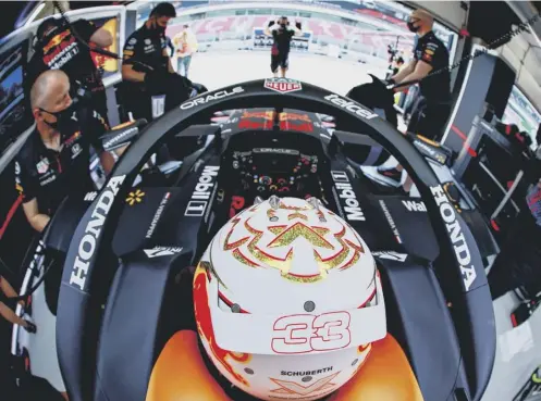  ??  ?? 0 Red Bull’s Max Verstappen prepares to leave the garage during practice for tomorrow’s race at Circuit de Barcelona-catalunya