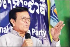  ?? FACEBOOK ?? Opposition leader Kem Sokha speaks to supporters last week in Stung Treng. He and his daughters have been the target of conspiracy theories alleging a US-backed conspiracy to topple the government.