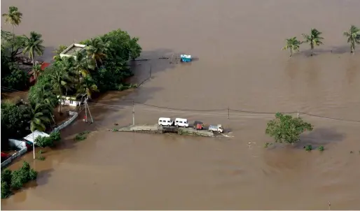  ?? AFP ?? A flooded area in the northern part of Kochi in Kerala on Saturday. The monsoon floods have wreaked havoc across the south Indian state. —