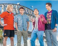  ??  ?? The Fab Four: Jay (James Buckley), Will (Simon Bird), Simon (Joe Thomas) and Neil (Blake Harrison) invade Australia in TheInbetwe­eners2.