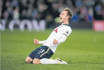  ?? REUTERS ?? Tottenham’s Christian Eriksen celebrates his goal against Crystal Palace at Selhurst Park.