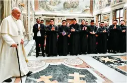  ?? ?? PAPAL AUDIENCE — Pope Francis welcomes the pilgrims from the Archdioces­e of Ozamis at the Vatican. (Photo courtesy of the Vatican News)