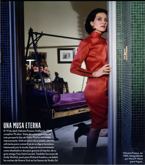  ??  ?? Paloma Picasso, en 1985, fotografia­da por Horst P. Horst para Vogue.