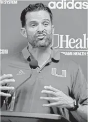  ?? JOHN MCCALL/STAFF FILE PHOTO ?? Miami defensive coordinato­r Manny Diaz says if you get the best players from this area, you can beat anyone in the country.