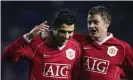  ?? Paul Ellis/AFP/Getty Images ?? Cristiano Ronaldo celebrates with Ole Gunnar Solskjaer after scoring a rebounded penalty against Wigan in 2006. Photograph: