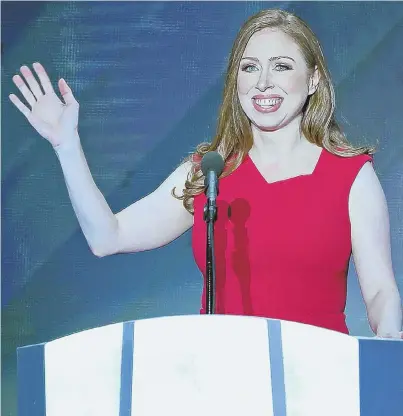  ?? STAFF PHOTO BY NANCY LANE ?? ‘COULD PLAY A REALLY GREAT ROLE’: Chelsea Clinton takes the stage on the final night of the Democratic National Convention at the Wells Fargo Center in Philadelph­ia.