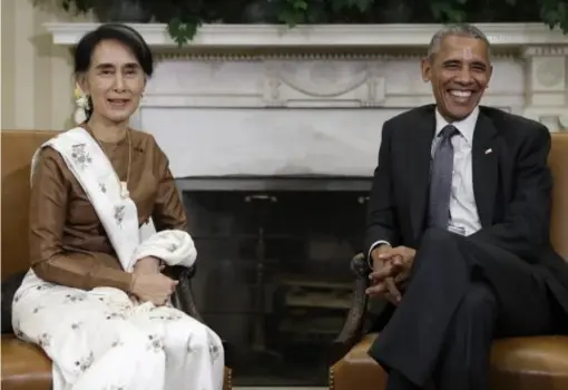 ??  ?? Ms Suu Kyi met with US President Barack Obama in Washington last month, as he worked to remove remaining economic sanctions on Burma (AP)