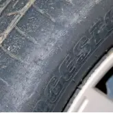  ??  ?? This tyre was new and survived just five laps of Top Gear’s circuit when piloted by an F1 driver. The high-speed cornering causes excessive scrubbing on the sidewall.