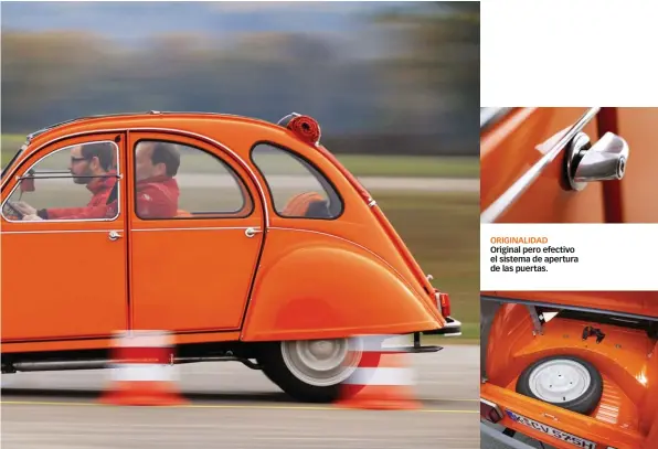  ??  ?? ORIGINALID­AD Original pero efectivo el sistema de apertura de las puertas. A MANO Al final de su producción, Citroën puso una manivela en el maletero para arrancar manualment­e el motor.
